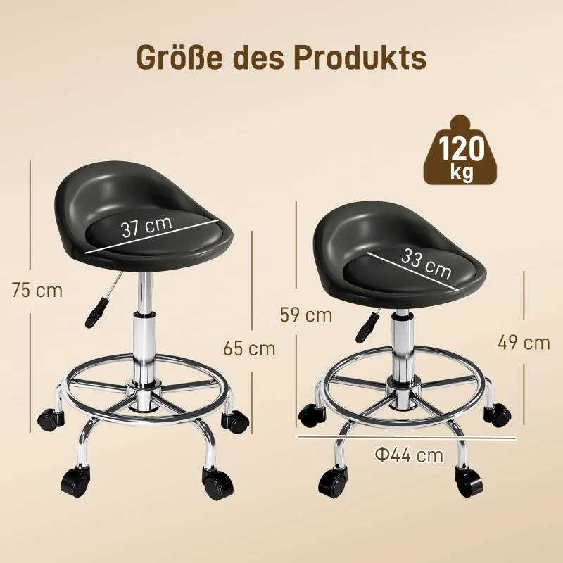 HOMCOM Rollhocker höhenverstellbar mit Rückenlehne Drehhocker 59-75 cm Arbeitshocker 360° drehbar Schwarz