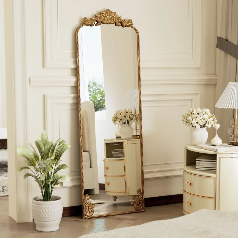HOMCOM Full Length Mirror, 50 x 160 cm Floor Mirror with Baroque Metal Frame for Bedroom, Living Room, Dressing Room, Gold Tone