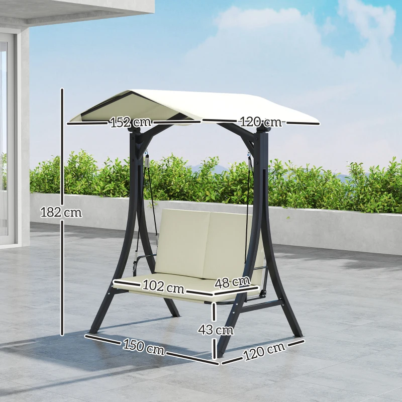 Outsunny Balanço estilo Hollywood com toldo ajustável e almofada, 2 lugares, até 220 kg, 150x120x182 cm, Creme branco