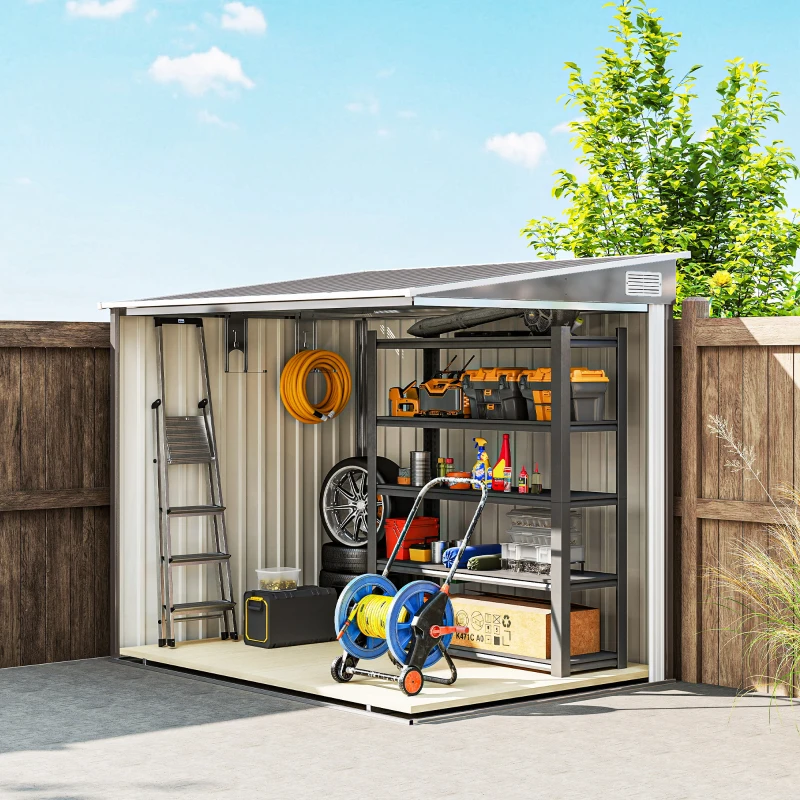Outsunny Galpão Metálico 2,81 m² 154x206,5x181 cm Galpão com Telhado de Uma Água Fundação