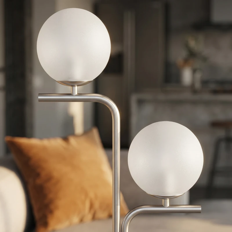 HOMCOM LED Floor Lamp, Modern Standing Lamp with 3 Colour Temperatures, Globe Glass Shades and Foot Switch, Silver Tone