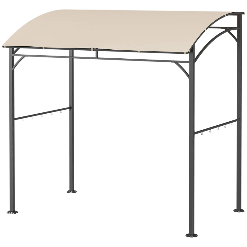 Outsunny Pavilhão para Churrasco, Cobertura para Churrasqueira, Proteção contra Chuva, Ganchos para Utensílios, Estrutura de Aço, Bege+Preto, 215 x 150 x 182/220 cm