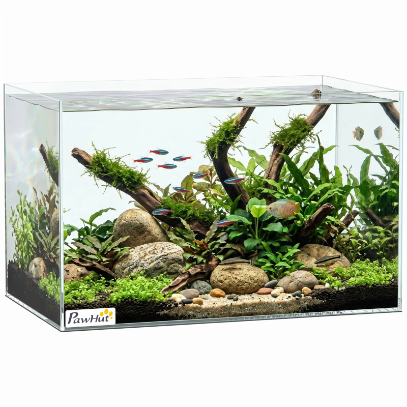 PawHut Fish Tank Bare Glass for DIY Glass Aquarium with Protective Base Mat 24L Transparent for Fish Shrimps