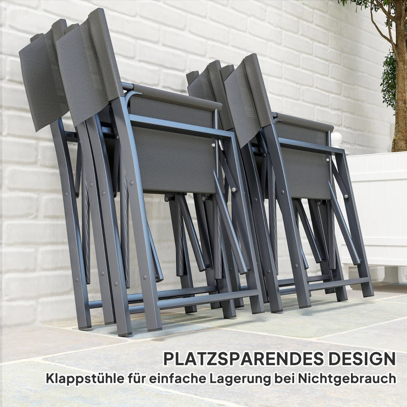 Outsunny Conjunto 5 peças Jantar em Aço para 4 Pessoas Mesa com 4 Cadeiras Dobráveis Mesa de Vidro Cinza