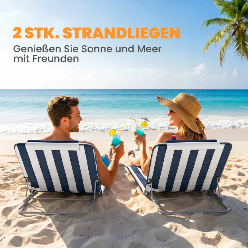 Outsunny Sonnenliege klappbar Gartenliege mit Kopfkissen Liegestuhl mit 5-Fach verstellbare Rückenlehne Tragetasche Blau