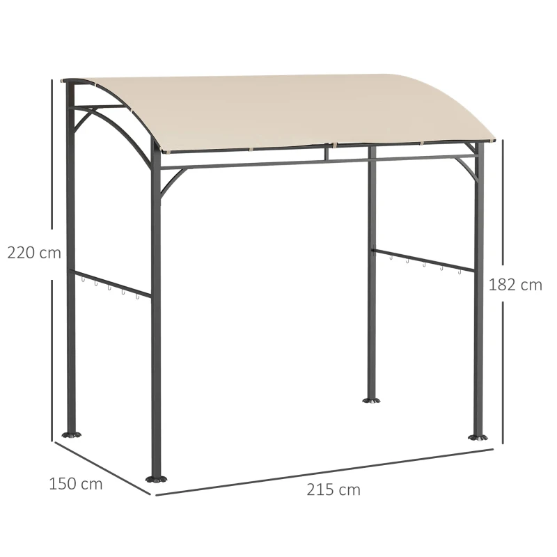 Outsunny Pavilhão para Churrasco, Cobertura para Churrasqueira, Proteção contra Chuva, Ganchos para Utensílios, Estrutura de Aço, Bege+Preto, 215 x 150 x 182/220 cm