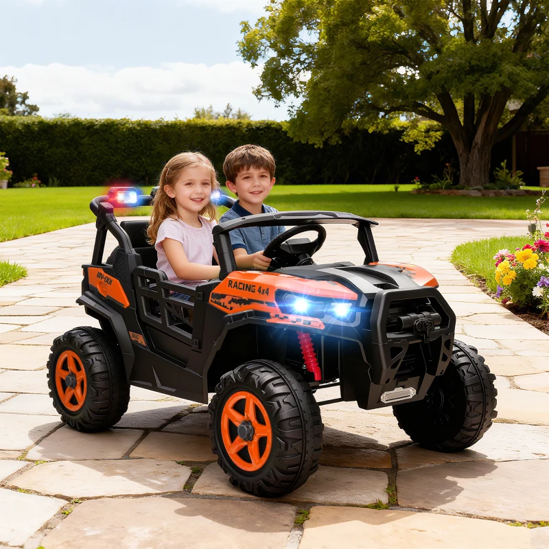 AIYAPLAY Macchina Elettrica per Bambini 3-8 Anni 24V a 2 Posti, Doppio Motore, Telecomando e Soft Start, Arancione