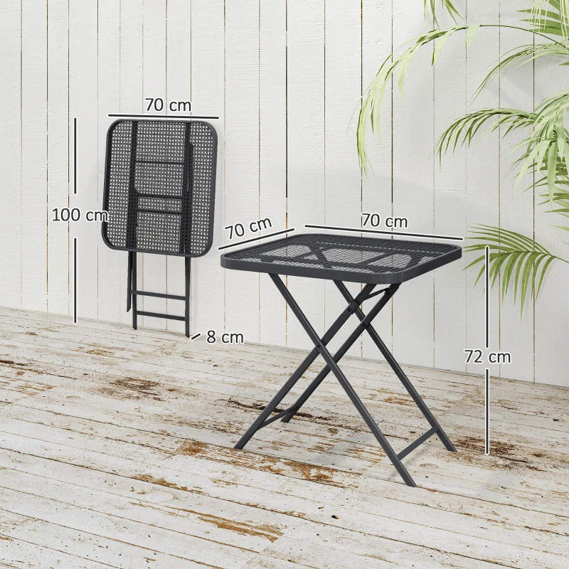 Outsunny Mesa de jardim dobrável 70 x70 cm, resistente às intempéries, mesa de varanda dobrável com design vazado, quadrada Preto