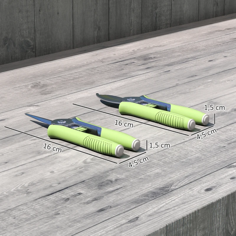 Outsunny Conjunto de ferramentas de jardim 2 peças Ferramentas de jardim em aço inoxidável com tesoura de poda e tesoura para galhos Verde+Prata