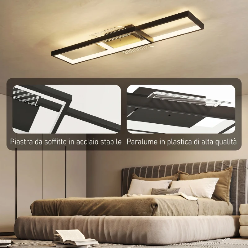 HOMCOM Lampada LED a Soffitto Dimmerabile 3000-6000K con Telecomando e Interruttore, 70x30 cm, Nero