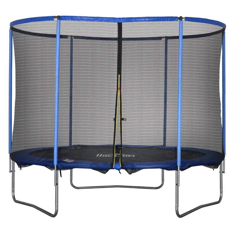 HOMCOM Trampolim com rede de proteção Trampolim de jardim para interior e exterior Trampolim fitness para jovens e adultos Aço Azul+Preto até 113,6 kg Ø305 x 248H cm