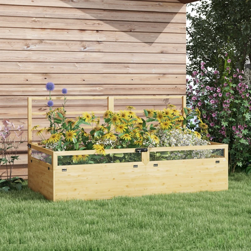 Outsunny Canteiro elevado Caixa de plantio Canteiro de ervas, resistente ao tempo, 1 treliça, 183 x 98,5 x 95 cm, natural