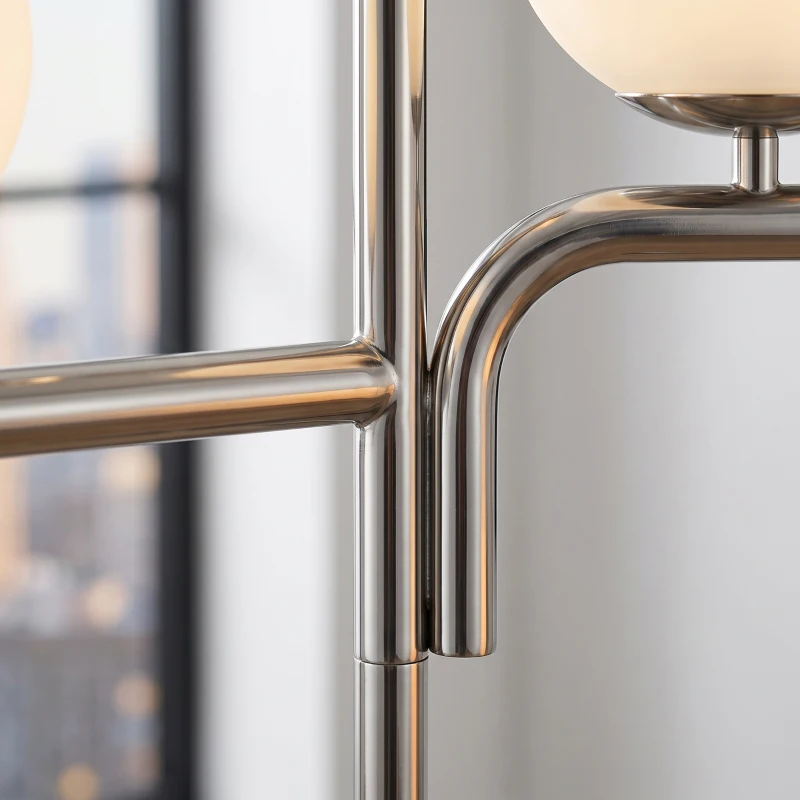 HOMCOM LED Floor Lamp, Modern Standing Lamp with 3 Colour Temperatures, Globe Glass Shades and Foot Switch, Silver Tone