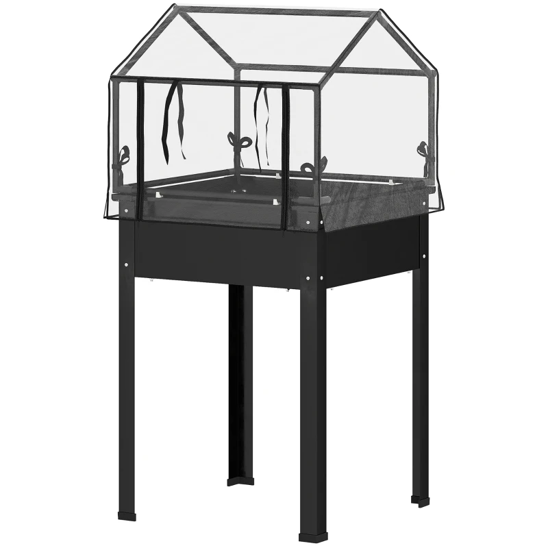 Outsunny Canteiro Elevado com Teto de Estufa, Caixa Elevada para Plantas com Furos de Drenagem, 60 x 60 x 120 cm, Preto