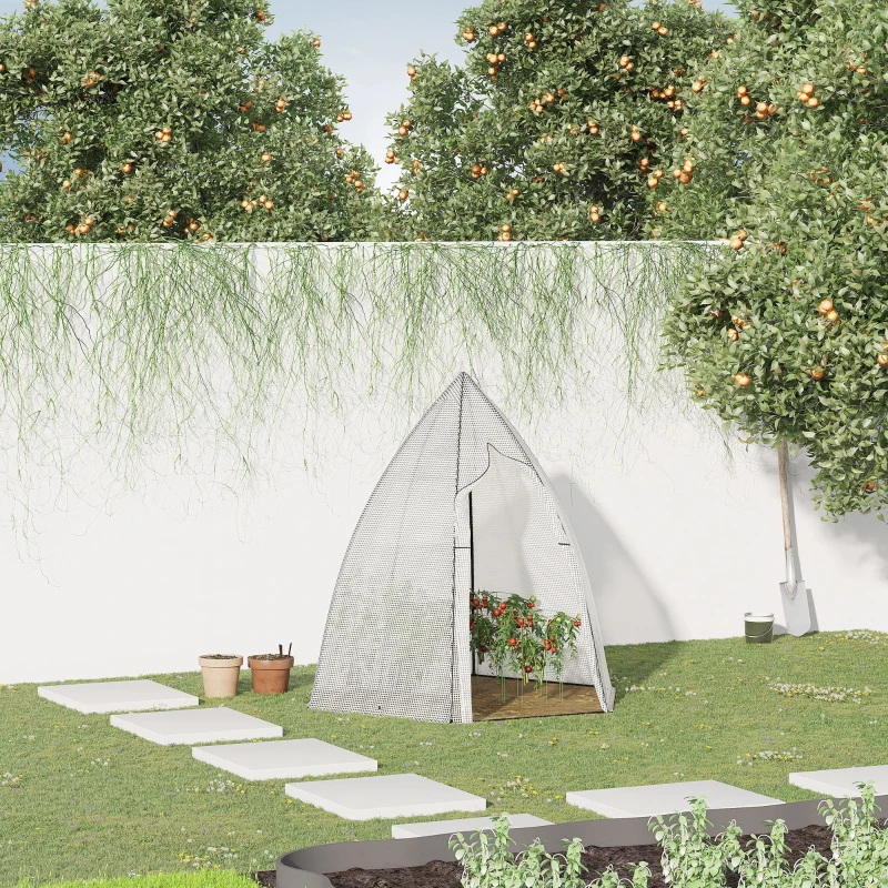 Outsunny Mini Estufa Tenda de Inverno para Plantas com Porta Enrolável Jardim Varanda Proteção Invernal Branco 160 x 140 x 180 cm