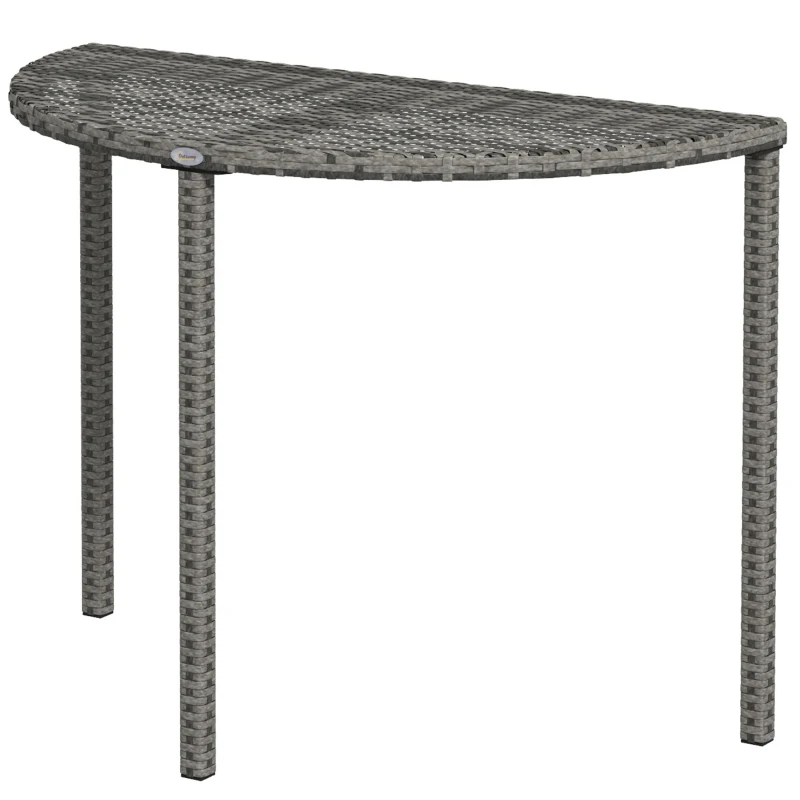 Outsunny Mesa de varanda, semicircular, Polyrattan+Metal, 100x50x74 cm, Cinza