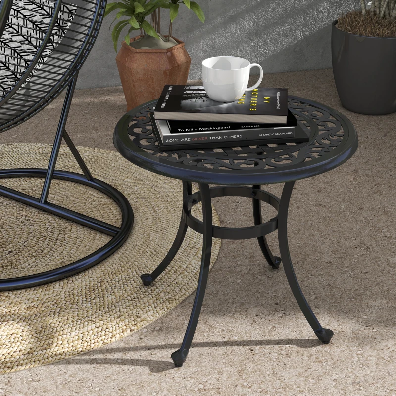 Outsunny Mesa de jardim Loungetisch Mesa de varanda, Design vintage, 60 x 60 x 53 cm, Preto