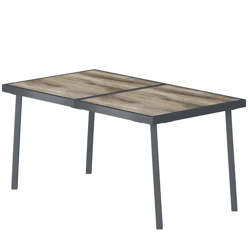 Outsunny Tavolo da Giardino Rettangolare per 6 Persone con Piano Effetto Legno, in Acciaio e PSPC, 145x85x72 cm, Grigio