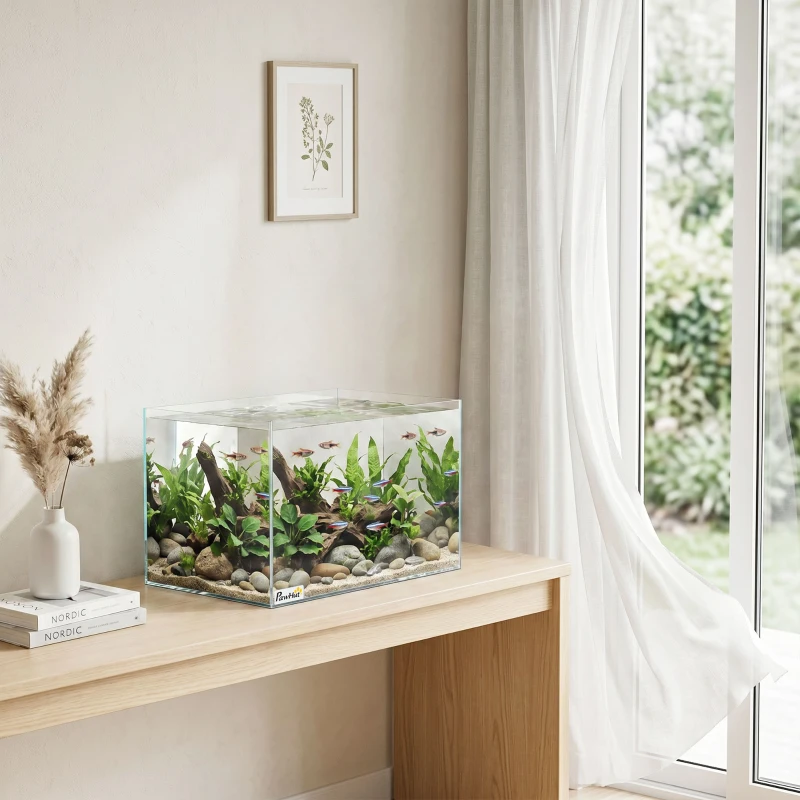 PawHut Fish Tank Bare Glass for DIY Glass Aquarium with Protective Base Mat 24L Transparent for Fish Shrimps