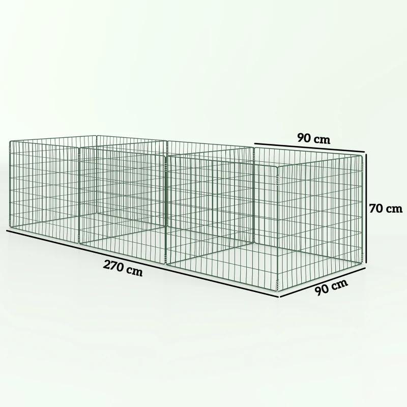 Outsunny Composteira 1680 litros, 270 x 90 x 70 cm 3 peças composteira rápida em aço, resistente às intempéries Verde