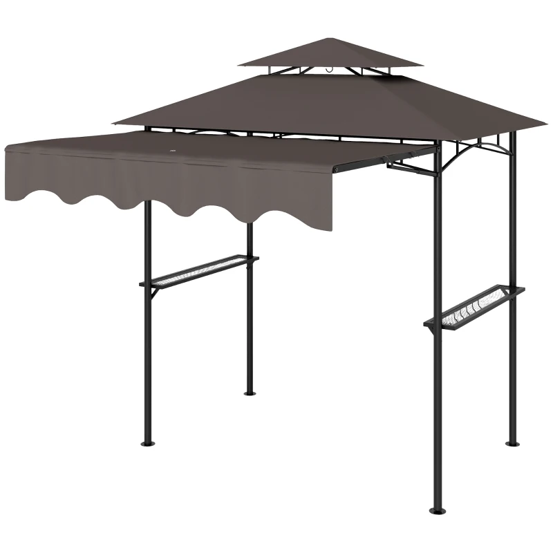 Outsunny Pavilhão de Churrasco 242x232x248 cm resistente à água retardante de chama Pavilhão de jardim com telhado duplo Café