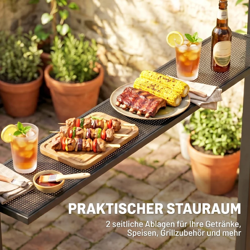 Outsunny Barbecuepaviljoen barbecuetent tuintent balkon barbecue paviljoen dubbel dak staal