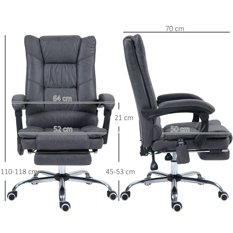 Vinsetto Cadeira de massagem para escritório com função de massagem, incl. apoio para os pés, altura ajustável, 64 cm x 70 cm x 118 cm, Preto