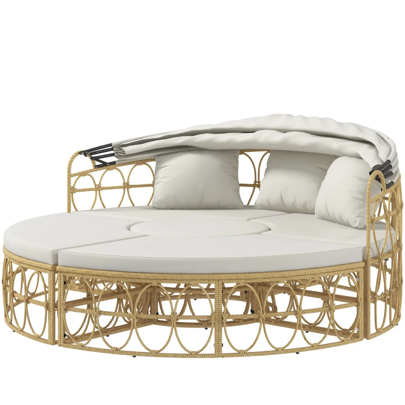 Outsunny Ilha de sol, 4 peças, toldo retrátil, 5 almofadas, aparência de rattan, 178B x 85T x 66,5H cm, bege