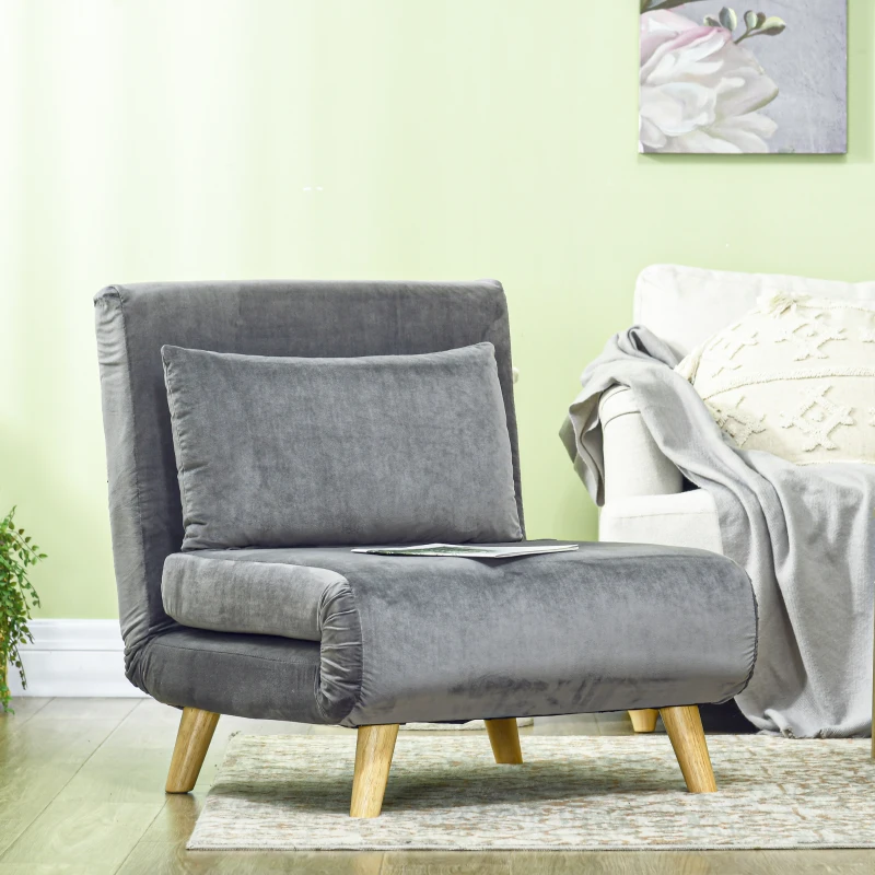 HOMCOM Poltrona 2 em 1, Poltrona Relax, Cama para hóspedes, 72 cm x 78 cm x 79 cm, Cinza