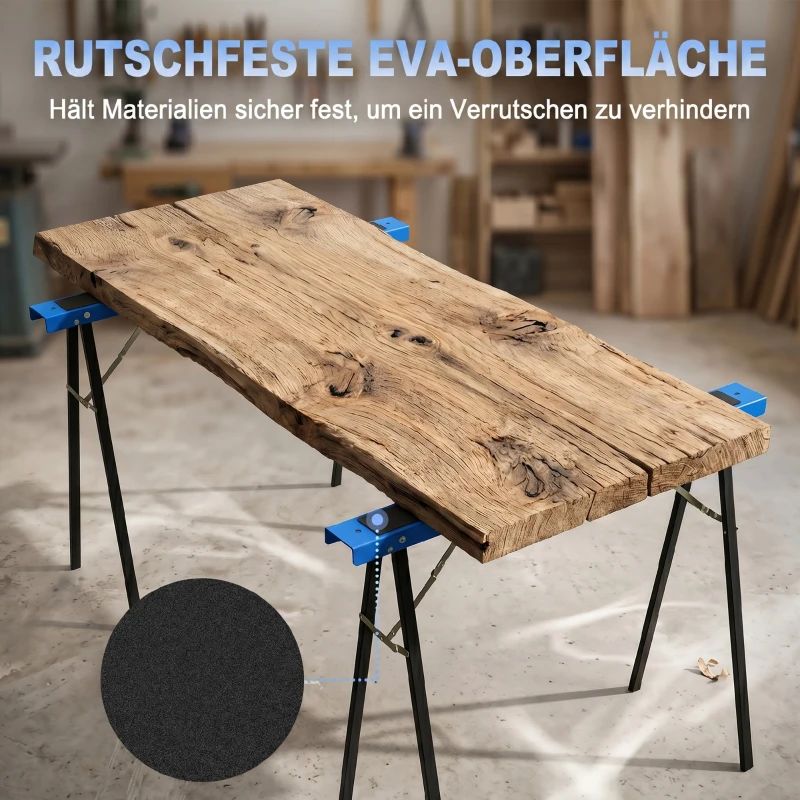 HOMCOM Set aus 2 robusten, klappbaren Sägeböcken aus Metall für Schreinerarbeiten und DIY-Projekte, Blau und Schwarz