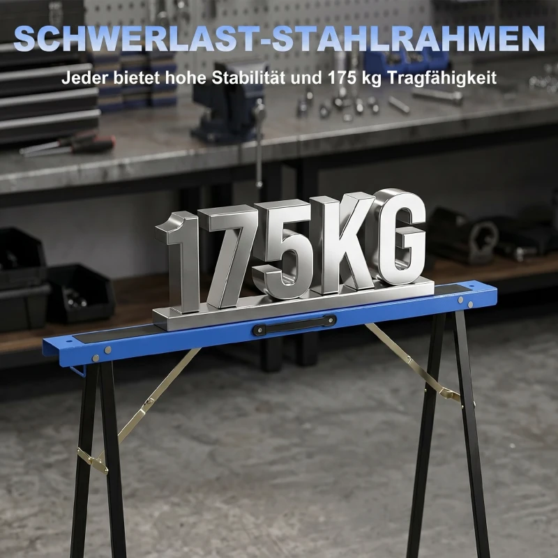 HOMCOM Set aus 2 robusten, klappbaren Sägeböcken aus Metall für Schreinerarbeiten und DIY-Projekte, Blau und Schwarz