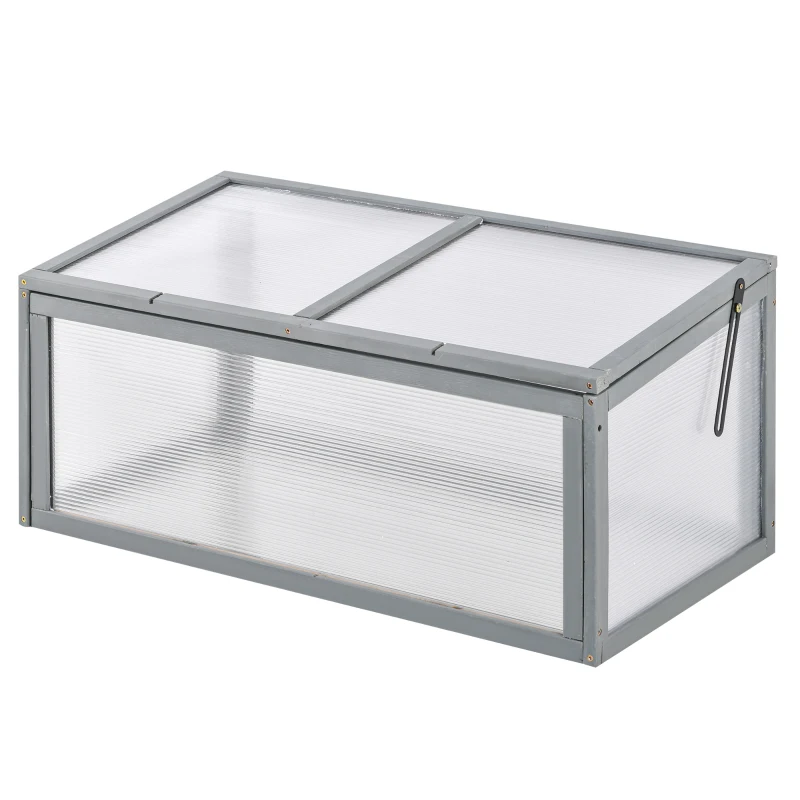 Outsunny Cama Fria em Madeira e Policarbonato 90 x 46 x 40 cm Estufa com Cobertura, Resistente às Intempéries, para Jardim, Cinza
