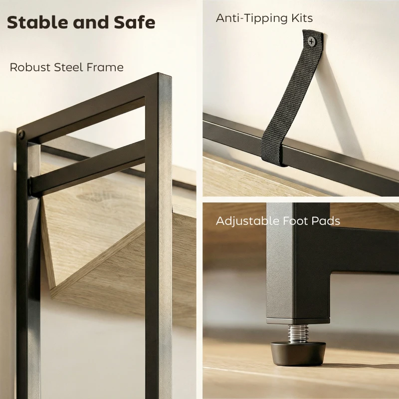 HOMCOM Bookshelf 5-Tier Metal Frame Bookcase Storage Shelves for Living Room Oak