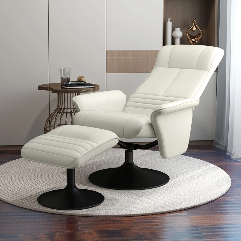 HOMCOM Poltrona relax, poltrona para TV com pufe, giratória, ergonômica, aparência de microfibra, até 150 kg, Creme branco
