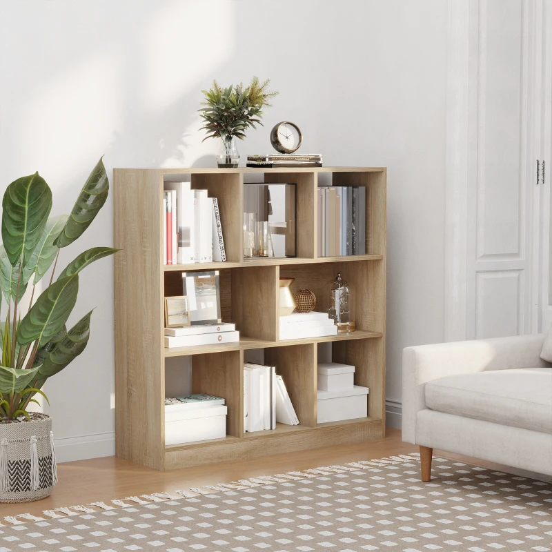 HOMCOM Estante de chão, 8 compartimentos, 97,5 x 30 x 100 cm, acabamento carvalho