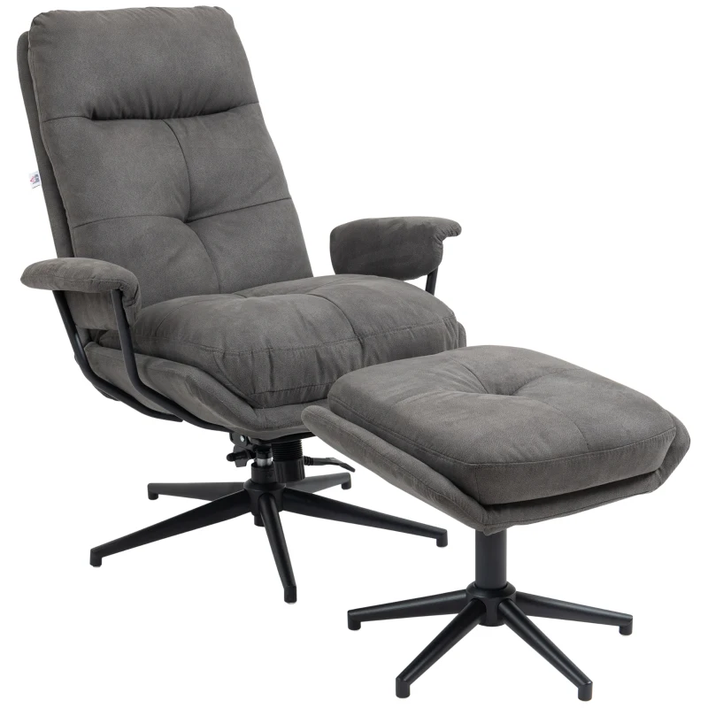 HOMCOM Poltrona de Relax com Otomana, Poltrona com Puff, Encosto Reclinável; Microfibra, Cinza Escuro