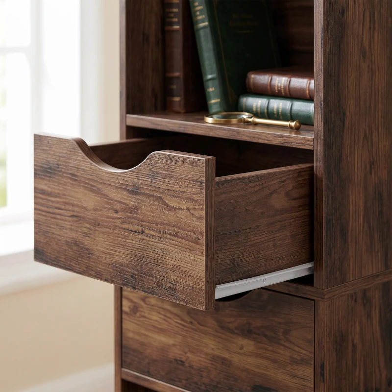 HOMCOM Bookcase with Drawers Adjustable Shelf Bookshelf with 2 Drawers and Cabinet 158 cm Rustic Brown