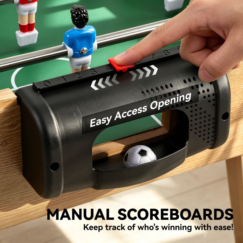 SPORTNOW 4ft Table Football, Foosball Game Table with 22 Players, 2 Balls and Manual Scorers for Family, Natural Wood Finish