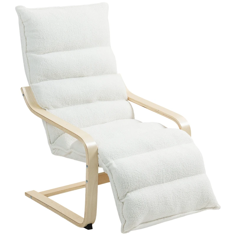HOMCOM Poltrona lounge em madeira de bétula, poltrona estofada, apoio de pés ajustável, Branco