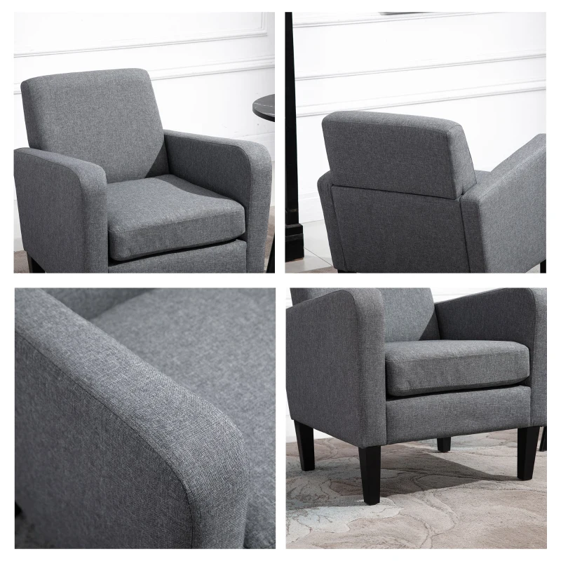 HOMCOM Poltrona individual, Poltrona relax, Poltrona estofada com pés de madeira, Tecido com visual de linho, 66 x 72 x 74 cm, Cinza claro