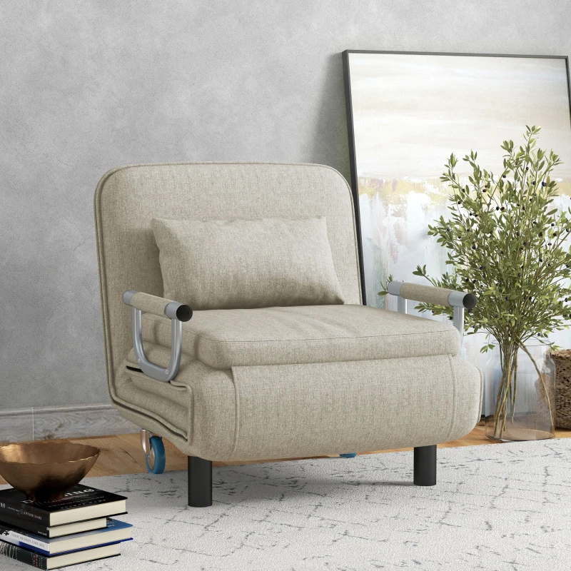 HOMCOM Poltrona-cama dobrável, poltrona 3 em 1 com encosto ajustável, para quarto e quarto de hóspedes, Cinzento