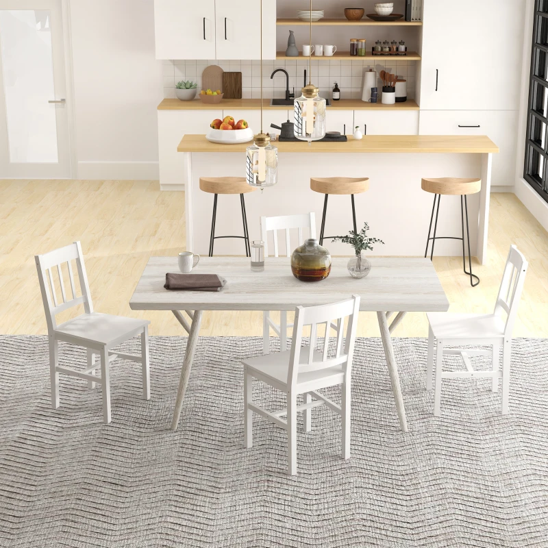 HOMCOM Conjunto de 4 cadeiras de jantar cadeiras de cozinha cadeiras, madeira maciça, 41 cm x 46,5 cm x 85,5 cm, Branco