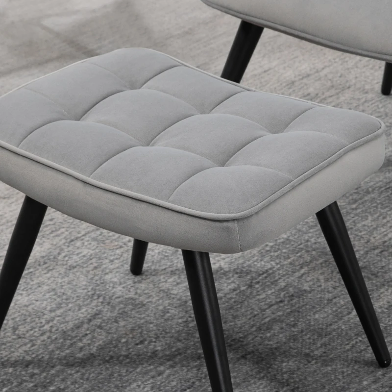 HOMCOM Poltrona relax com otoman, poltrona com apoio para os pés, conjunto de 2 peças, cinza