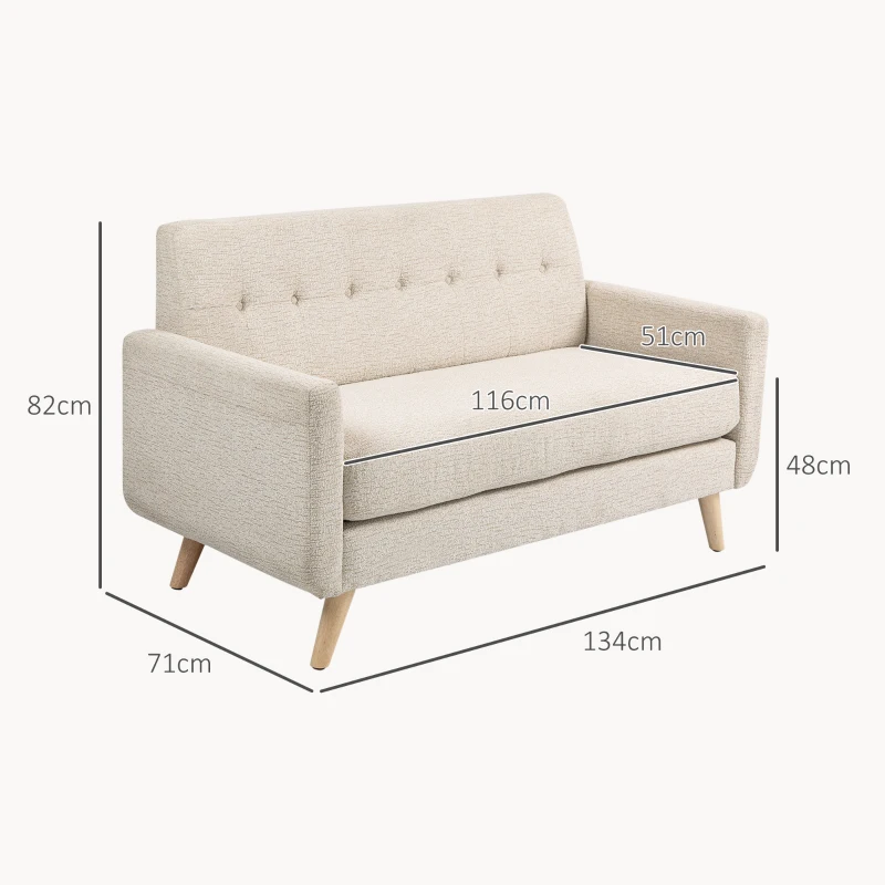 HOMCOM Sofá 2 lugares, confortável, 134x71x82 cm, Bege