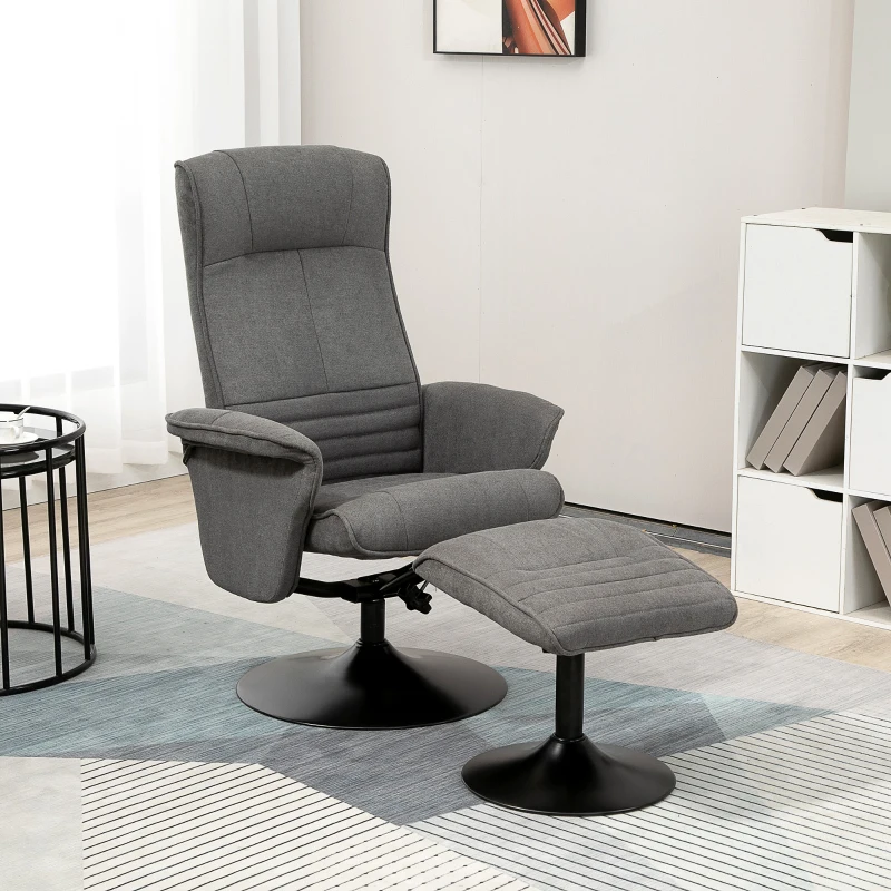 HOMCOM Poltrona relax com pufe, encosto reclinável ajustável, 69 cm x 71 cm x 104 cm, Cinza escuro + Preto