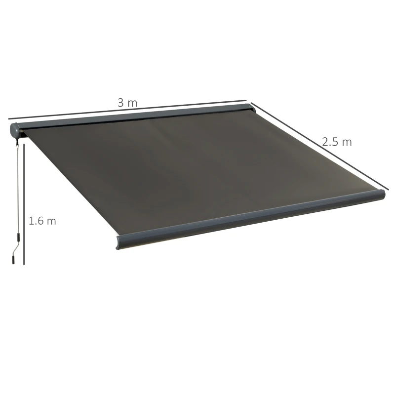 Outsunny Toldo elétrico, com controlo remoto, inclui kit de montagem, estrutura metálica, cinza escuro, 3 x 2,5 m