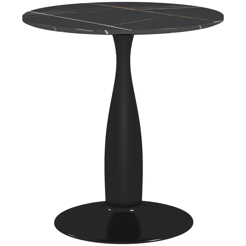 HOMCOM Mesa de jantar redonda, aço com acabamento em pó, MDF com melamina, pés antiderrapantes, 70 x 74 cm, Preto