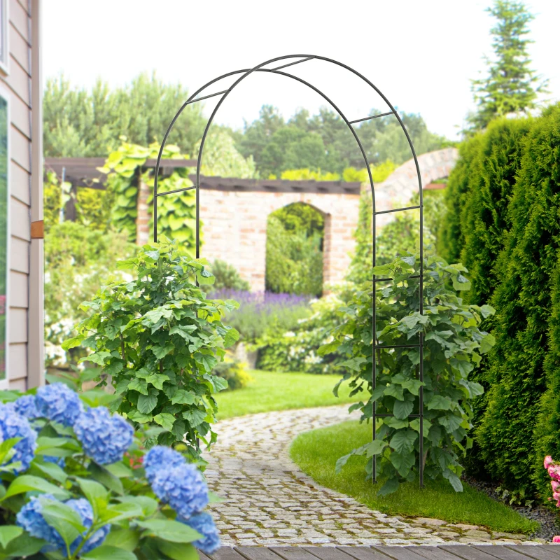 Outsunny Arco de Jardim, Arco para Rosas, Treliça, Paliçada para Rosas em Metal, preto, 1,40 x 0,40 x 2,40 m