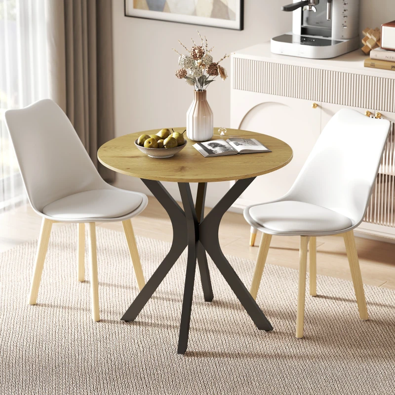 HOMCOM Mesa de jantar, mesa de cozinha, mesa redonda, design moderno, 78 cm x 78 cm x 75 cm, madeira natural