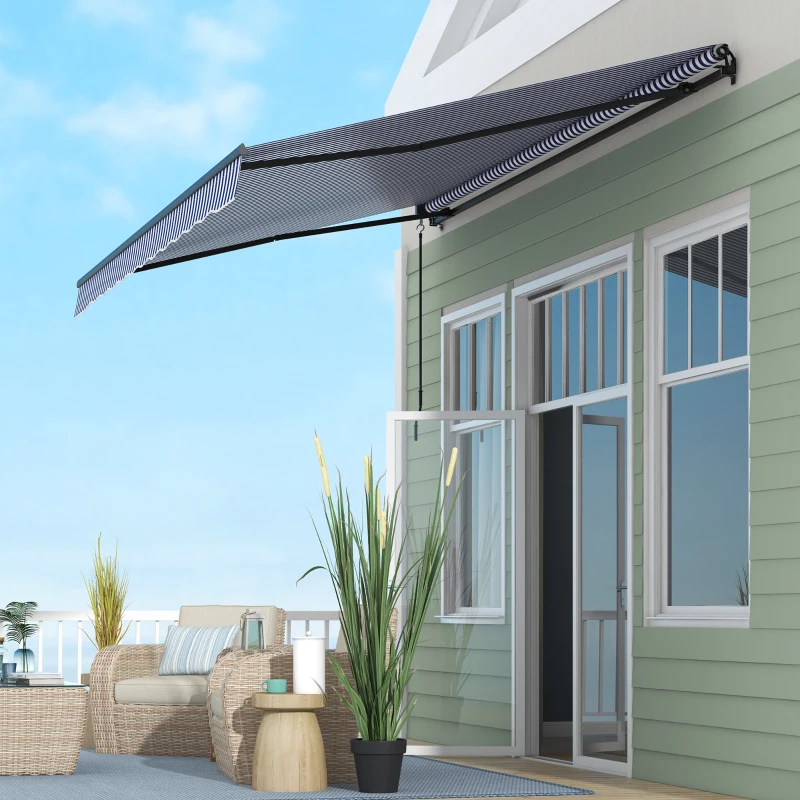 Outsunny Toldo solar para terraço, com manivela, resistente às intempéries, 400 cm x 300 cm, Azul + Branco